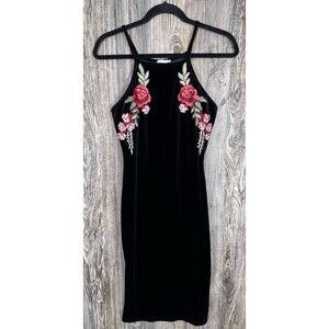 KTOO Velvet Dress MED Floral Embroidered Black Sleeveless Y2K Fairy Goth Romance